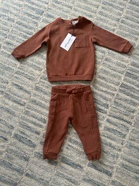 Kids Waffle Pocket Sweatshirt & Joggers Set - Rust